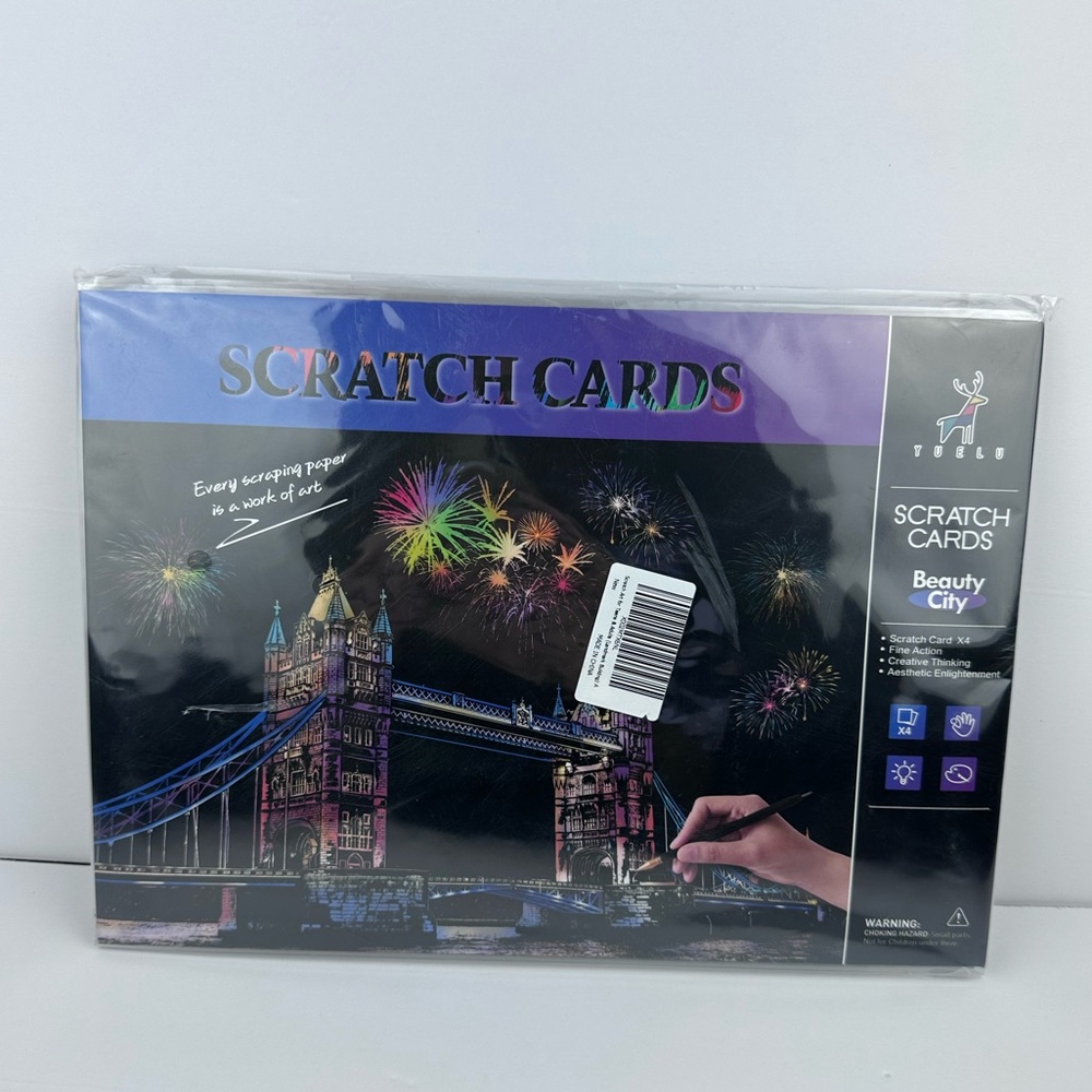 YUELU Scratch Art Cards – Fireworks City & Beauty City (8 Sheets + Tools)